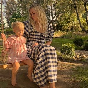 NWT DÔEN Victoire Dress in Navy Gingham, XS